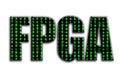 FPGA. The inscription has a texture of the photography, which depicts the green glitch symbols