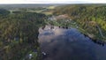 50fps aerial footage campsite camping caravan by lake Ragnerudssjoen in Dalsland Sweden beautiful nature forest pinetree