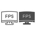 FPS definition line and solid icon. Modern monitor, frames per second counter symbol, outline style pictogram on white