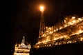 FPSO tanker vessel near Oil platform Rig at night. Offshore oil and gas industry Royalty Free Stock Photo