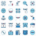 FPV Drone colored icons set. Drone and Quadcopter concept vector signs Royalty Free Stock Photo