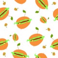 Vegetarian burger in seamless pattern on white. Royalty Free Stock Photo