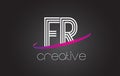 FR F R Letter Logo with Lines Design And Purple Swoosh.