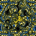 Fractal abstract wavy pattern in blue and yellow, bright colorful pattern Royalty Free Stock Photo