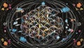 fractal background _A flower of life art with a Fibonacci and sacred geometry style. The art has a black background Royalty Free Stock Photo