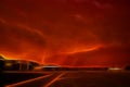 Fractal Background Texture. Fiery Sunset over the Airfield.