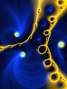 Fractal. Blue yellow phosphorescent bright flowery background, texture Royalty Free Stock Photo