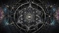 fractal burst background _A sacred geometry art with a dark and grunge style. The art has a black background Royalty Free Stock Photo