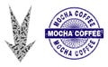 Arrow Down Recursion Composition of Arrow Down Icons and Scratched Mocha Coffee Round Guilloche Stamp