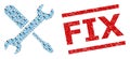 Tuning Recursion Mosaic of Tuning Icons and Grunge Fix Seal Stamp
