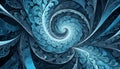A fractal design featuring a swirling blue spiral with intricate patterns on the outer edges. The design appears to be a