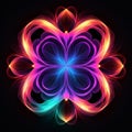 Radiant Neon Flower Illustration: Vibrant Colors And Symmetrical Designs