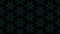 Fractal flowers. Abstract seamless pattern on black background. Design of repeating glowing flowers in green tones. Royalty Free Stock Photo