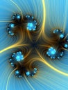 Fractal. Gold orange blue bright flowery background, texture