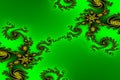 Fractal image. Gold ornament on a green background