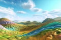 fractal landscape with rolling hills and sunny skies