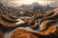 fractal landscape, with rolling hills and winding rivers