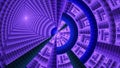 Fractal mechanical wheel decorated with various ornamental geometrical shapes, all in shining purple and blue Royalty Free Stock Photo