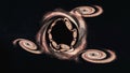 A fractal space illustration composed of multiple black hole-like vortices arranged in a swirling pattern. The repetition evokes Royalty Free Stock Photo