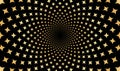 Fractal spiral geometric background with mosaic golden stars moving on a black background