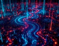Fractalized data streams with RGB matrix rain, creating an infinite server farm coding aesthetic in a digital, futuristic design
