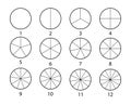 Fraction mathematics. Circle segments set. Black thin outline graphics Royalty Free Stock Photo