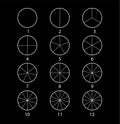 Fraction mathematics. Circle segments set. Black thin outline graphics Royalty Free Stock Photo