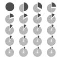 Fraction pie divided into slices. Fractions. Fraction Pies. Circle segments set.