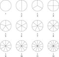 Circle pie with pieces. Segment slice set. Circles divided in segments from 1 to 12 isolated vector illustration. Fractions Pie