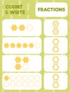 Fractions worksheet, math practice print page.