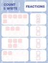 Fractions worksheet, math practice print page.