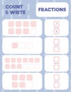 Fractions worksheet, math practice print page.