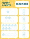 Fractions worksheet, math practice print page.