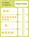 Fractions worksheet, math practice print page.