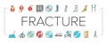 fracture injury bone break icons set vector