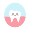 Fractured, chipped tooth in cartoon flat style. Vector illustration of disgruntled unhealthy teeth character, dental care concept