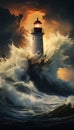 Fractured Flames: A Lighthouse\'s Stand Against the Maelstrom in