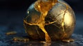 Kintsugi Sphere Golden Repair on Broken Black Ceramic Ball, Concept of Resilience Royalty Free Stock Photo
