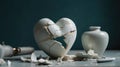 Fractured love a shattered porcelain heart reveals emotional vulnerability