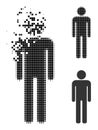 Fractured Pixel Man Figure Glyph with Halftone Version