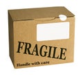 Fragile brown cardboard box, parcel - isolated over white