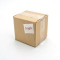 Fragile cardboard box isolated on white background