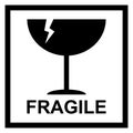 Fragile flat icon with crack and black frame isolated on white background. Fragile package symbol. Label vector illustration Royalty Free Stock Photo