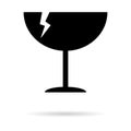 Fragile flat icon with crack and shadow isolated on white background. Fragile package symbol. Label vector illustration