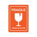 Fragile handle with care or red fragile warning label with broken glass symbol vector illustration Royalty Free Stock Photo