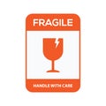 Fragile handle with care or red fragile warning label with broken glass symbol vector illustration Royalty Free Stock Photo