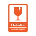 Fragile handle with care or red fragile warning label with broken glass symbol vector illustration Royalty Free Stock Photo