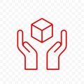 Fragile icon, handle with care, delivery logistics and shipping label. Fragile package, hands and box warning outline vector sign
