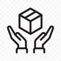 Fragile icon, handle with care logistics and delivery shipping label. Fragile package, hands and parcel box warning, vector Royalty Free Stock Photo