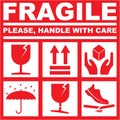 FRAGILE PLEASE HANDLE WITH CARE - WHITE RED COLOR Royalty Free Stock Photo